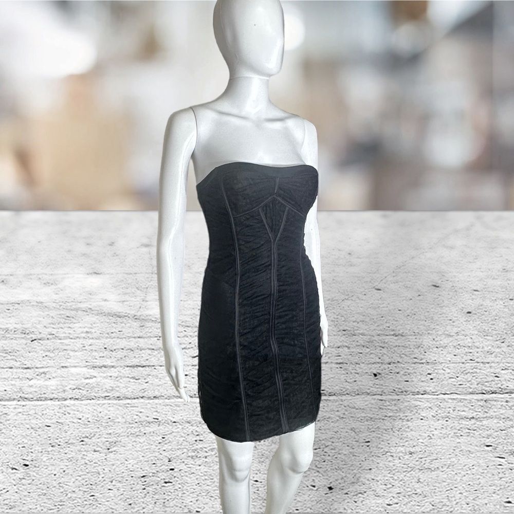 BCBG Maxazira Black Tulle Strapless Mini Dress